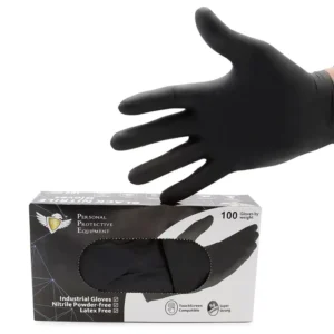 A box of 100 black nitrile gloves